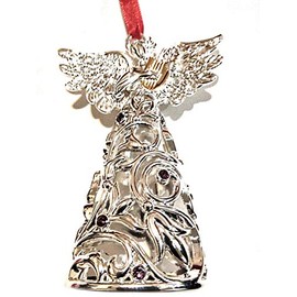 Lenox Angel with Harp Hanging Ornament - Silver Color, L 4.1" (10.2 cm)