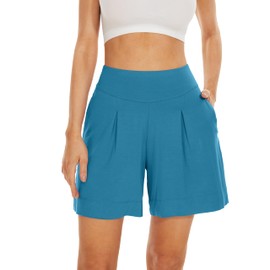 WiWi Viscose from Bamboo Sleep Shorts for Women Casual Lounge Boxers Soft Pajama Wide Leg Bottoms Sleepwear S-XXL, Teal Blue, Large