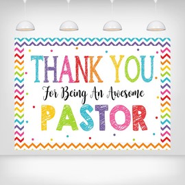 Printspree Thank You for Being an Awesome Pastor Backdrop - 7x5ft Colorful Chevron and Polka Dot Design - Pastor Appreciation Banner - Church Event Decor - Religious Leader Celebration
