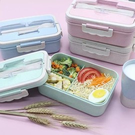 Unbranded Microwave Lunch Box Wheat Straw Compartments Bento Food Container for Kids US