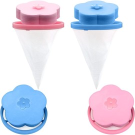 4-Pack Reusable Lint Catcher & Pet Hair Remover for Laundry - Washing Machine Floating Mesh Bag, Efficient Lint Trap Net Pouch in Blue  Pink  Cleaning