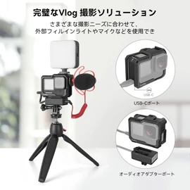 SMALLRIG Black Cage for Hero12 / Hero11 / Hero 10 / Hero 9 GoPro with 2 Cold Shoe Mounts for GoPro Light Mod and Common Microphone, LED Video Light - 3083C