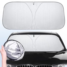 Sonnenschutz Auto Frontscheibe,Auto Sonnenschutz Frontscheibe Innen,Auto Windschutzscheibe Sonnenblende,Frontscheibenabdeckung,Windschutzscheibe Selbsthaftend UV Hitzeschutz Plane Faltbar (145×80cm)