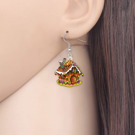 TIZURO Christmas Acrylic Colorful Candy Cookie Gingerbread House Earrings Village House Dangle Fun Xmas Jewelry For Women Valentines Party Winter Gifts (Yellow)