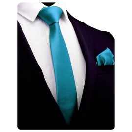 GUSLESON - Conjunto de corbata y pañuelo de 2.4 pulgadas para hombre, Azul Turquesa, general