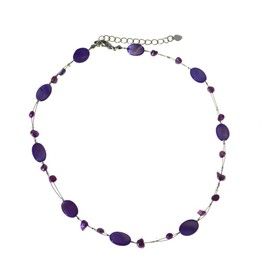 Chic-Net ladies chain pearl necklace purple beaded mother of pearl oval slices of 42-48cm carabiner nickel free