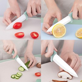 2 pcs ceramic knife - 4 Inch green and pink fruit knife with hippo shape cover, paring knife, use for fruit bread vegetable and meat (green and pink)