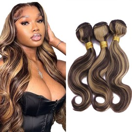 #P4/27 Highlight Honey Bundles Blonde Body Wave Bundles Doubel Weft Brazilian Remy Hair Extensions 10 12 14 Inch Two Tone Silk Soft Brazilian Remy Hair