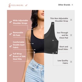 FeelinGirl Push Up Bra for Women Full Coverage Bras Wireless Bras with Double Support and Lift Black M