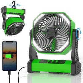 Gewanolla Portable Rechargeable Fan with LED Light, 20000mAh Battery Powered Camp Fan with Hook, 270° Pivot, 4 Speeds, USB Table Fan for Camping, Fishing, Power Outage, Barbecue, Jobsite