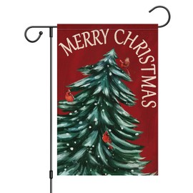 Louise Maelys Merry Christmas Garden Flag 12x18 Inch Welcome Xmas Tree Double Sided Small Burlap Winter Yard Outdoor Flag Holiday Outside House Decoration (Only Flag)