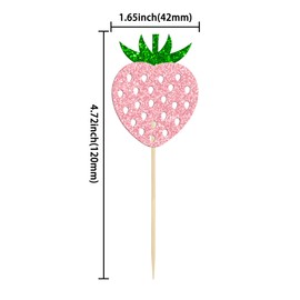 24 Pack Strawberry Cupcake Toppers Glitter Birthday Strawberry Cupcake Picks for Fruit Baby Shower Kids Birthday Summer Berry Cupcake Decorations Party Supplies Pink