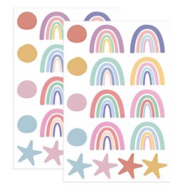 JAZOKA 63pcs Rainbow Wall Sticker, PVC Colorful Wall Decor Vinyl Peel for Teen Girls Boy Kids Nursery Bedroom Kindergarten(4 Sheets)