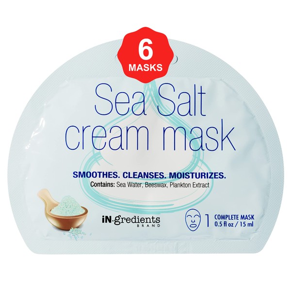 IN.gredients Sea Salt Facial Cream Mask (6 Pack) — Korean Beauty Face Skin Care Treatment — Cleanses and Detoxifies — Moisturizes, Heals, Softens, Balances Oil Production — Reduces Blemishes & Pimples