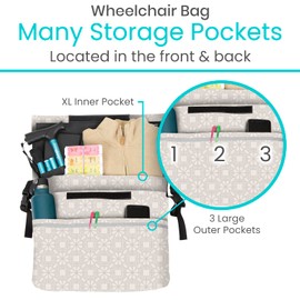 Vive XL Wheelchair Accessories Bag - Waterproof, Scratch-Resistant, Double-Stitched, Machine Washable for Adults, Seniors, 15 Colors - Storage Walker Backpack to Hang on Back of Wheel Chair