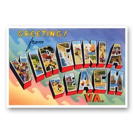 GREETINGS FROM VIRGINIA BEACH, VA vintage reprint postcard set of 20 identical postcards. Large Letter Virginia Beach, Virginia city name post card pack (ca. 1930's-1940's). Made in USA.