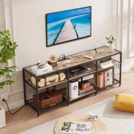 Vecelo TV Stand w/Power Outlet Entertainment Media Center for 55/70/85 In Console Table - Gray, 63 in