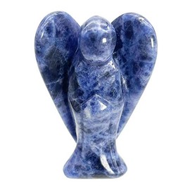 Ladeukoi Natural Gemstone Healing Crystal Prayer Guardian Angel Statue, Carving Bag Stone Figures Decoration, Sodalite