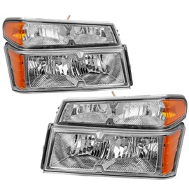 AUTOSAVER88 Headlights Assembly Compatible with 2004-2012 Chevy Colorado 04-12 GMC Canyon Chrome Housing Amber Reflector Clear Lens Replacement Headlamp Assembly with Bumper Lights