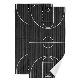 HATESAH 2 Pack Black Grey and White Basketball Court Print Hand Towels for Bathroom,Soft Absorbent Basketball Floor Sport Themed Decorative Guest Face Bathroom Towels,Quick Dry Kitchen Towels 14"x28"