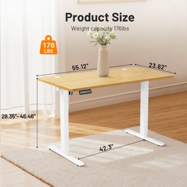 DUMOS Electric Standing Desk, Height Adjustable Workstation with LED Display, Memory Presets, Hooks & Cable Management, Ergonomic Computer Desk for Home Office, 55.1 x 23.6, Oak