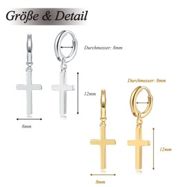 CERSLIMO Stud Earrings Silver 925 Gold Small Cross Earrings Hoop Earrings Set Stud Earrings Men Women, Copper