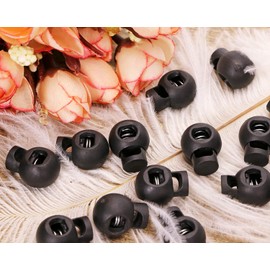 Tupalizy Plastic Round Spring Loaded Toggle Stopper Black Single Hole Bungee Shock Cord Fasteners Shoelace Locks Buttons for Paracord Drawstrings Shoestrings Sweatpants Shorts Backpacks Camping, 40PCS