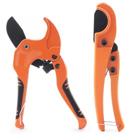 Tanstic 2Pcs Ratchet PVC Pipe Cutter Tool and PEX Straight Cut Cutter, Ratchet-type One-hand Fast Cutting Tube for (1-5/8/'' & 1-3/8/''), A Kit- 2pcs