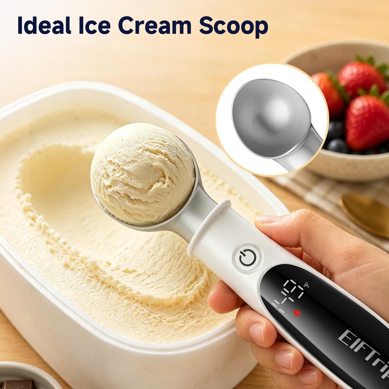 Rechargeable Heated Ice Cream Scoop with LED Display, Safety On/Off