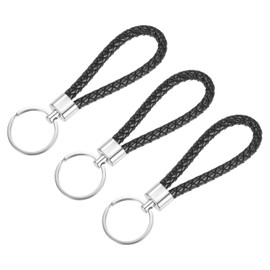 YOKIVE 3 Pcs Braided Leather Keychains, Home PU Keys Ring Woven Decorating Lanyard Straps for Bags Wallets (Black)