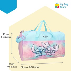 mybagstory - Girls Gym Bag - Stitch - Kids - School - Nursery - Primary School - Bag for Girls - Size 40cm - Adjustable Strap - Gift Idea - Pink/Blue, Stitch - Pink/Blue, Stitch - Pink/Blue,