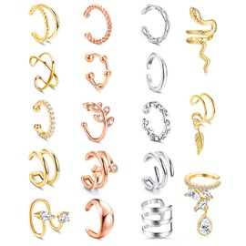 HAIAISO 18 Pcs Ear cuffs Non Piercing Adjustable Ear Cuff Earrings for Women Fake Clip On Cartilage Earrings Helix Wrap ear cuff Set