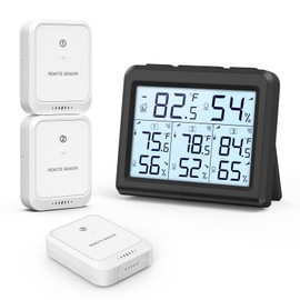 ORIA Indoor Outdoor Thermometer, Digital Hygrometer Thermometer with 3 Wireless Sensors, Temperature Humidity Monitor Meter with LCD Backlight, for Home, Office, Bedroom, Black