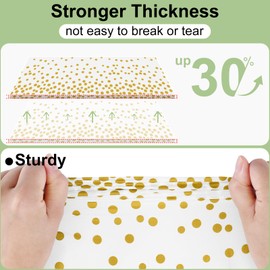 misaya 3 Packs Dot Disposable Table Cloth, 54 x 108 Inch Waterproof Plastic Tablecloth, Rectangle Gold Dots in White Table Covers for Picnic, Birthday, Party and Back to School