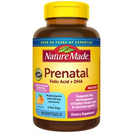 Nature Made Nature Made Prenatal with Folic Acid + DHA, Prenatal Vitamin and Mineral Supplement for Daily Nutritional Support, 90 Softgels, 90 Day Supply