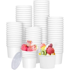 50 Pack Disposable Soup Bowls, 12oz Paper Soup Storage Containers with Lids for Hot & Cold Foods Disposable Kraft Food Bowls with Lids Ice Cream Containers（White）