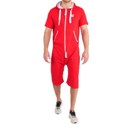 Gennadi Hoppe Men's Jumpsuit with Decorative Stripes, Onesie Men's with Two Pockets, Sports Suit, Comfortable Onesie for Sports and Leisure, High-Quality Jumpsuit for Men, red