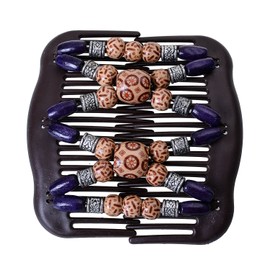 LOVEF Women Magic Hair Combs Wood Beaded Stretch Double Side Combs Clips Bun Maker Hair Accessories (Purple)