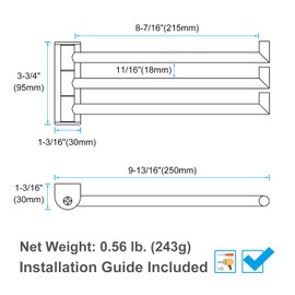 APLusee Swivel Towel Rack, 304 Stainless Steel Foldable Towel Bar with Multi Three Rotating Arm, Flexible Bathroom Kitchen Towel Hanger Wall Mounted, Brushed Gold