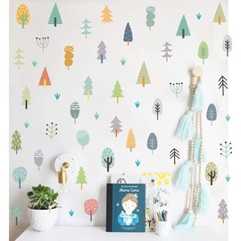 Multicolor Forest Trees Wall Decal, Colorful Woodland Trees Wall Sticker for Nursery Decoration Fridge Window Decor（57pcs Trees Decals