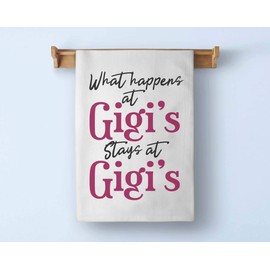 Honey Dew Gifts Funny Kitchen Towels, What Happens at Gigi's Flour Sack Towel, 27 inch by 27 inch, 100% Cotton, Highly Absorbent, Multi-Purpose Towel