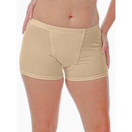 Vulvar Varicosity and Prolapse Support Boy-Leg Brief with Groin Compression Bands - Beige - Small