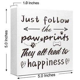 LVQHI Funny Dog Wood Signs, Just Follow the Paw Prints They All Lead to Happiness Wooden Block Sign for Home Bedroom Office Desk Cubicle Decor,Funny Dog Sayings Sign Decor,Dog Lover Gift Ideas