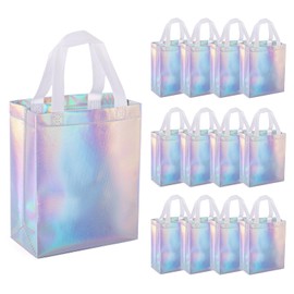 NLUS Iridescent Gift Bags, 12 Pack Reusable Gift Bags with White Handles, Goodie Bags for Birthday Wedding Party Favor Bags, 8 x 4 x 10 Inches