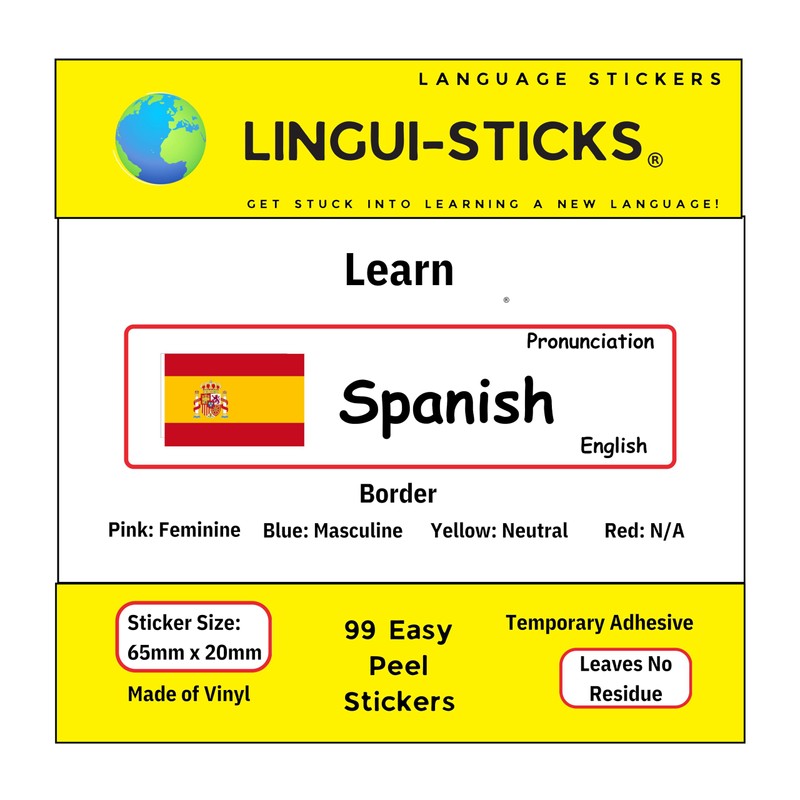 Lingui-Sticks Language Learning Stickers - Educational Stickers to Learn Spanish