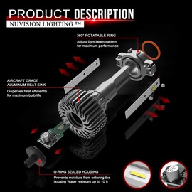 NUVISION LIGHTING NVL-SLS-881 Nuvision par 881 par de faros LED delgados de haz alto y bajo, kit de conversión de bombillas HID