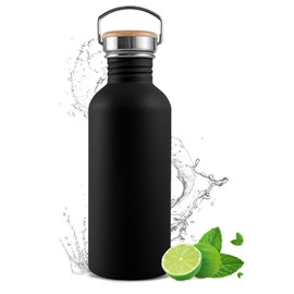 Annizhty Stainless Steel Water Bottle 1l BPA Free Metal Water Bottle Black Leakproof Sports Water Bottle Non-insulated Reusable Water Bottle