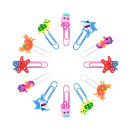 wocoxo Cute Animal Bookmarks, 12 Pieces Unique Funny Pretty Paper Clips Book Markers for Kids Teens Boys Girls Students (Ocean Animals)