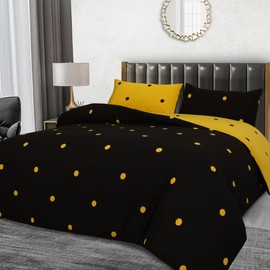 Hafaa Single Duvet Cover Set Soft Printed Bedding Set Brushed Microfiber Duvet Covers with Pillowcase (Black and Yellow Dotted 135x200 CM)
