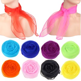 IETANG 10 Pieces 1950's Retro Classic Chiffon Scarves Hemmed Square Sheer Neck Scarf Juggling Dance Scarf Set (Set A-10pc)